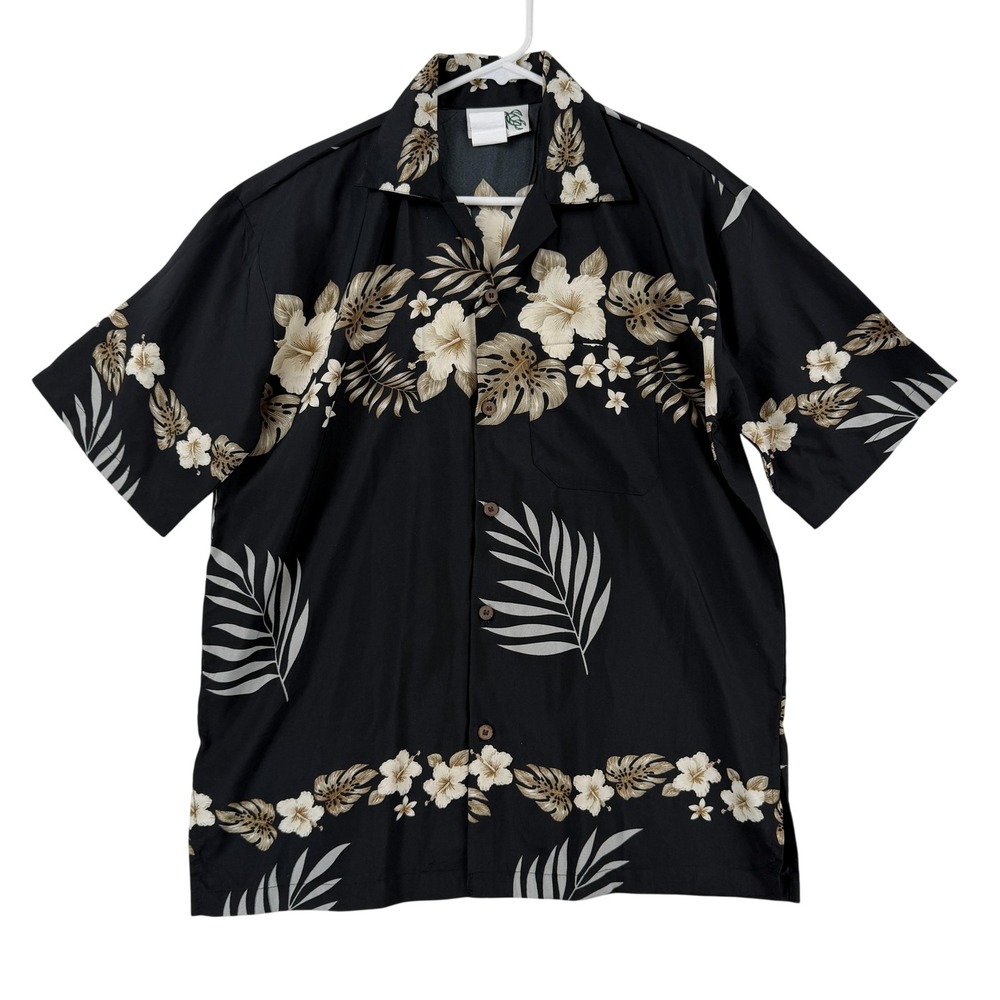 Makani Shirt Mens Small Black Floral Hawaiian Short Sleeve Button Front Casual